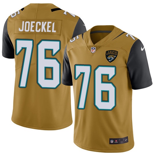 Men's Elite Luke Joeckel Nike Jersey Gold - #76 Rush NFL Jacksonville Jaguars